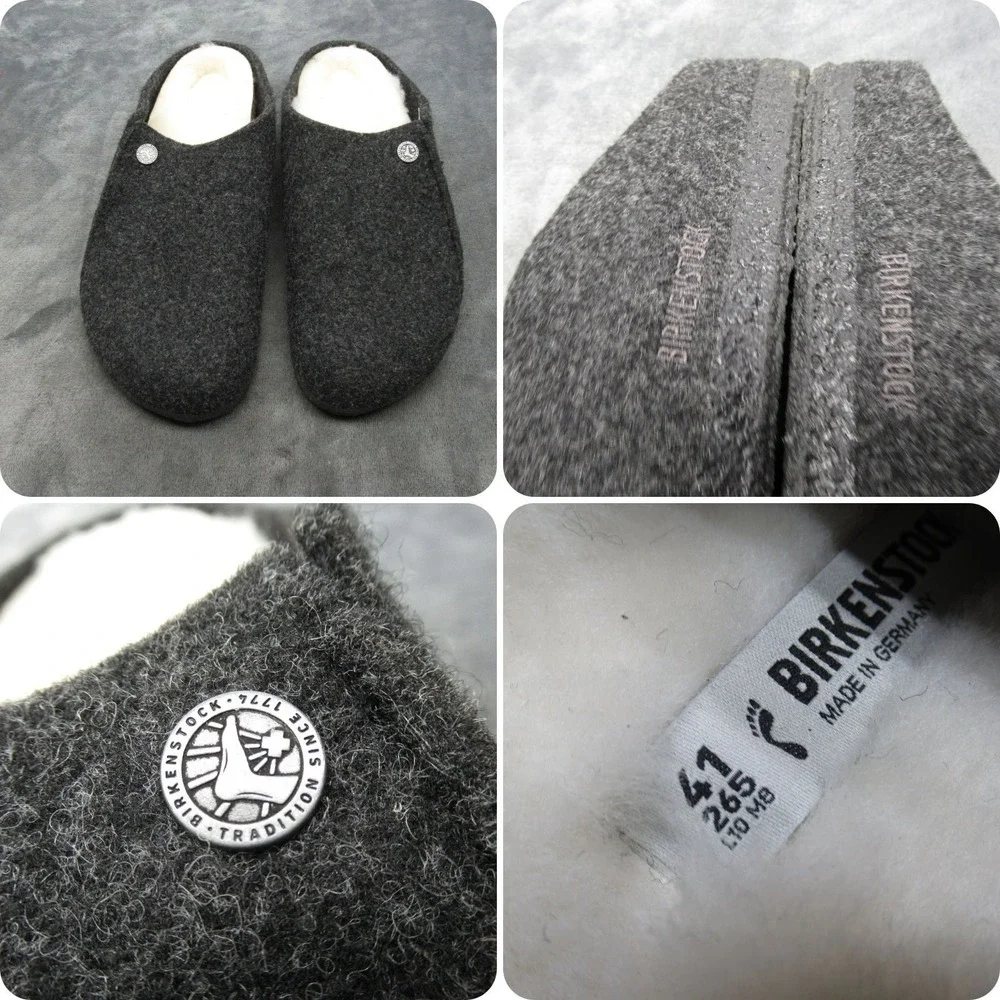 Birkenstock Clogs Men 8 Women 10 EU41 Gray Slip On‎ Wool Blend Made Germany NWOB